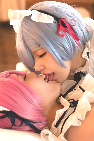 Two Japanese ecumenical Nagi Tsukino and Aya Komatsu shot at lesbian sex